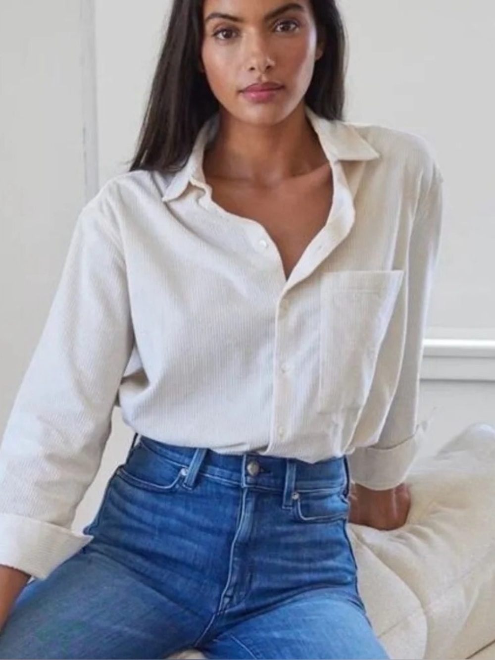 AYR "The Deep End" Oversized Button Down Jacket shirt  in Corduroy cream XL